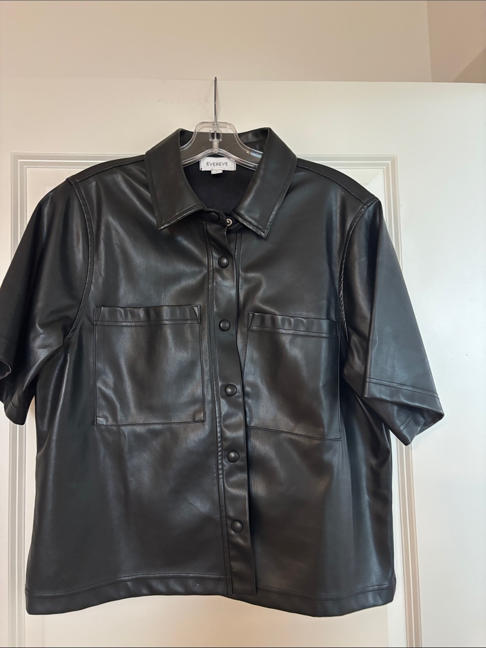 Evereve Black Faux Leather Short-Sleeve Snap- Up Shirt